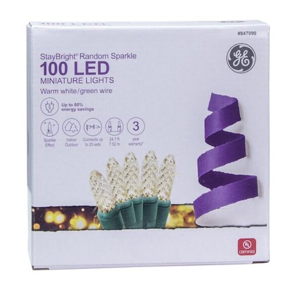GE StayBright Random Sparkle Warm White 100 Mini LED Faceted String Lights NEW!! - Picture 1 of 6